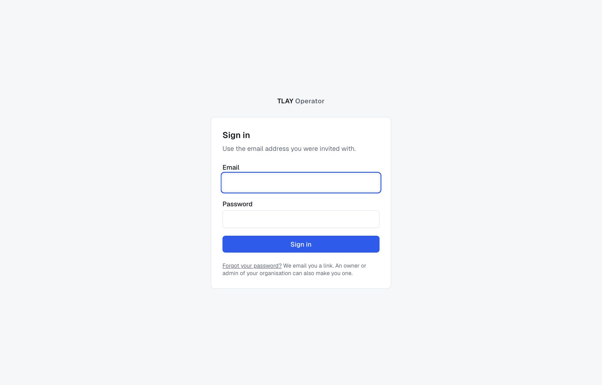 Sign in page: the Email and Password fields and the Sign in button