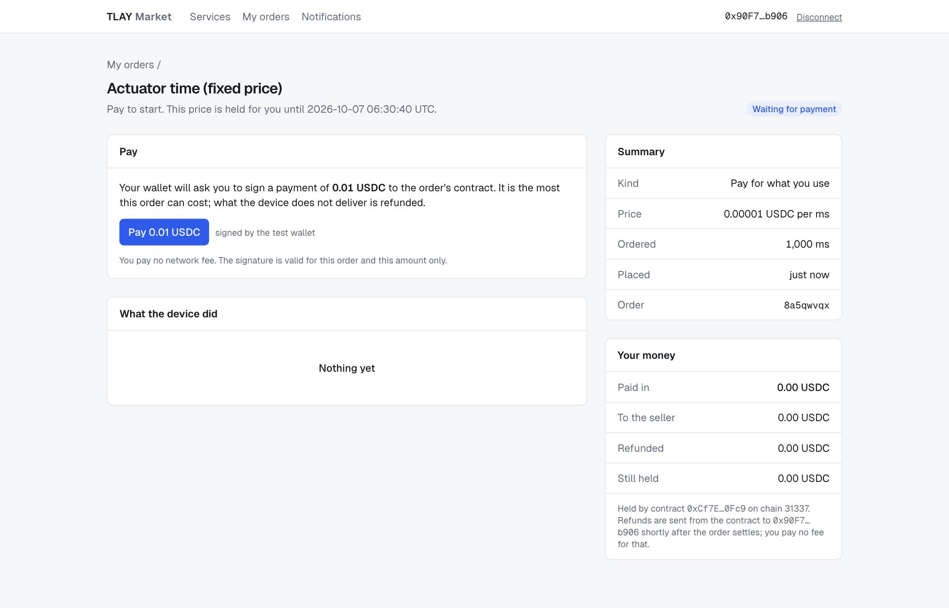 Pay card on the order page: an explanation of the payment amount and the Pay button
